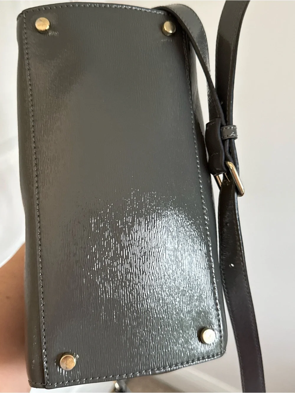 kate spade Gray Patent Satchel with Bow Accent and dust bag